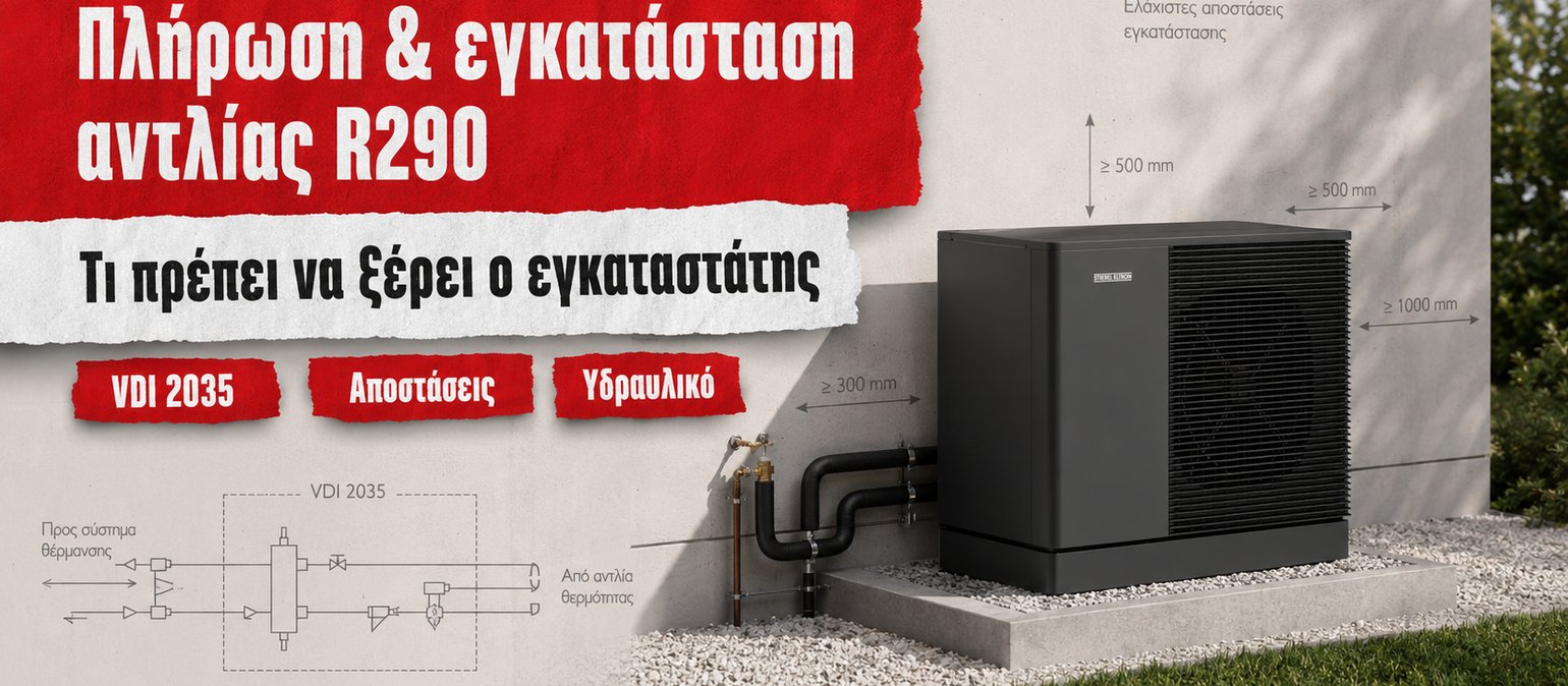 Εγκατάσταση αντλίας θερμότητας R290 με οδηγίες VDI 2035 Τεχνική εγκατάσταση αντλίας θερμότητας R290 STIEBEL ELTRON με έλεγχο αποστάσεων, υδραυλικής σύνδεσης και ποιότητας νερού κατά VDI 2035.