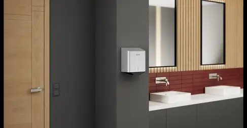 Στεγνωτήρας χεριών STIEBEL ELTRON Ultronic Premium σε μοντέρνο μπάνιο – ταχύς και υγιεινός καθαρισμός χεριών
