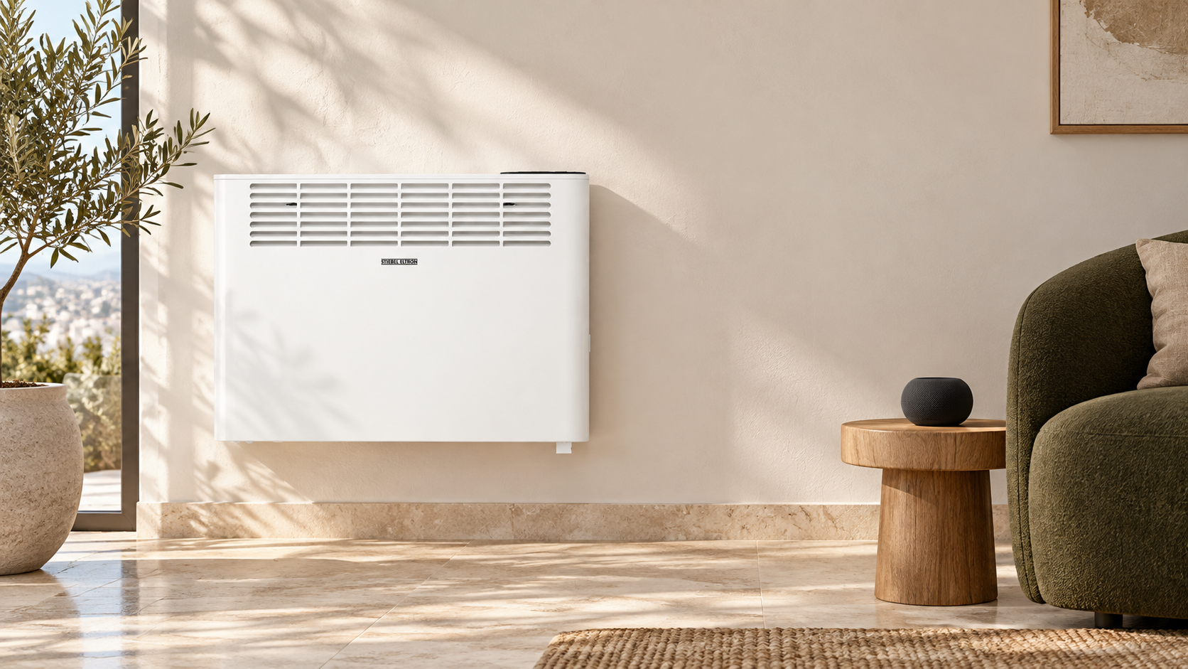 Θερμοπομπός STIEBEL ELTRON CNS Plus LCD σε καθιστικό με έξυπνο ηχείο
