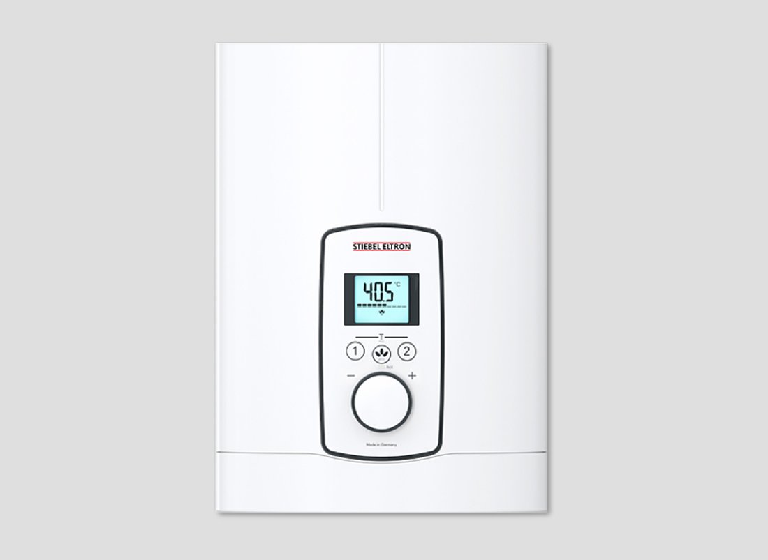 Πίνακας ελέγχου STIEBEL ELTRON DEL Plus — πλήκτρο Eco, επιλογή θερμοκρασίας και περιορισμός μέγιστης ροής