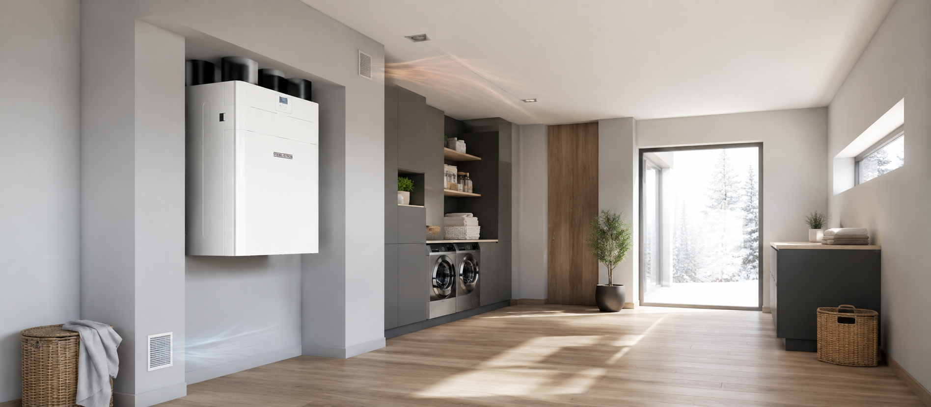 Αερισμός με Ανάκτηση Θερμότητας | STIEBEL ELTRON VRC Premium Κεντρικό σύστημα αερισμού STIEBEL ELTRON VRC-W 450 Premium σε σύγχρονη κατοικία με ανάκτηση θερμότητας