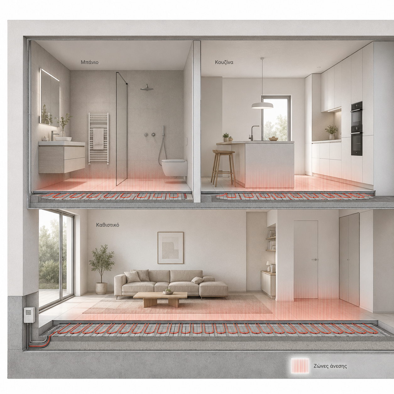 Ζώνες θερμικής άνεσης με ηλεκτρική ενδοδαπέδια θέρμανση FTM σε κατοικία